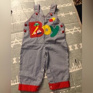 Vintage Striped Blue Kids Overalls
